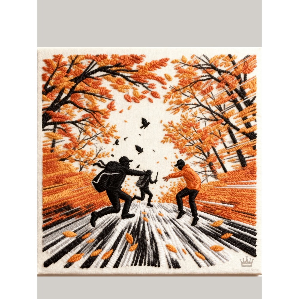 Royal Ink Smith Autumn Forest Embroidery Style Canvas Print Wall Art 12x16 NEW‎